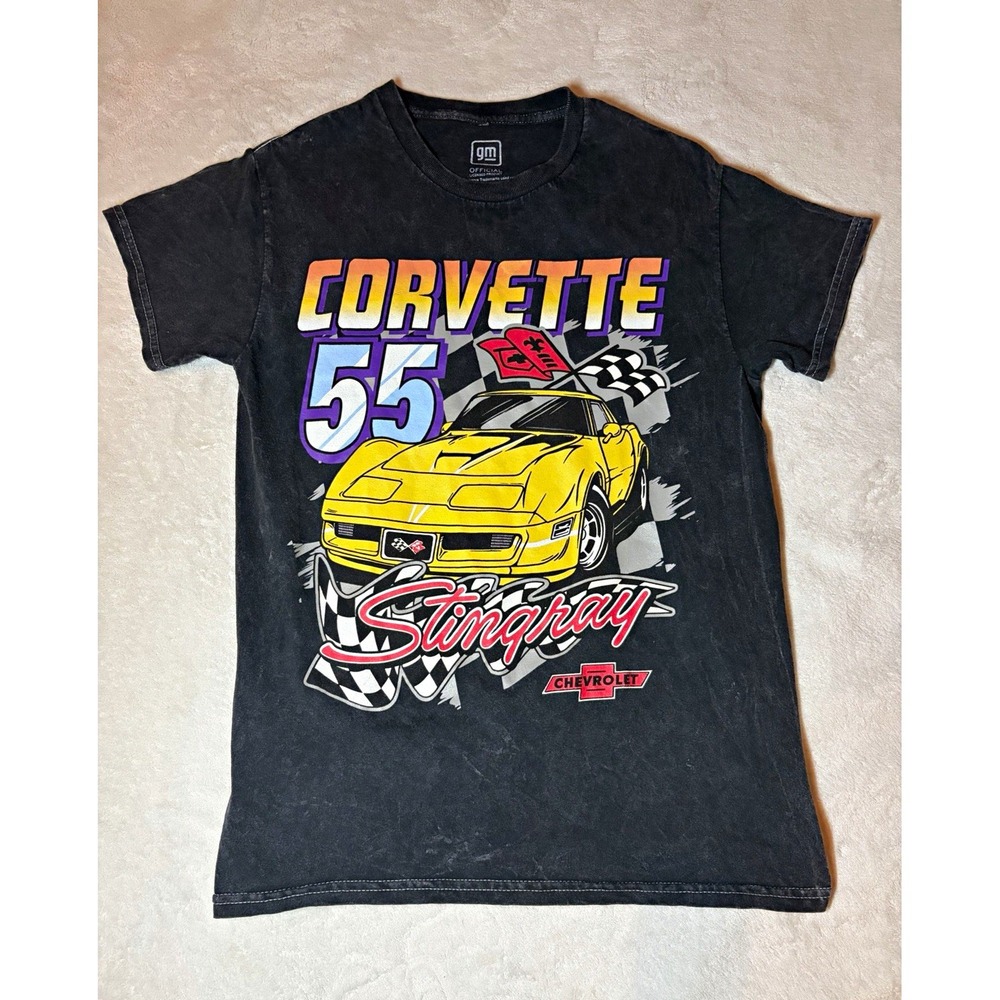 Chevrolet Corvette Stingray 55 Graphic T Shirt XS Black Acid Wash GM Racing